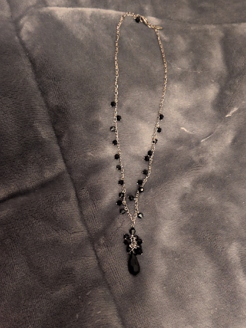 Express Silver-Tone Necklace with Black Crystal Drops